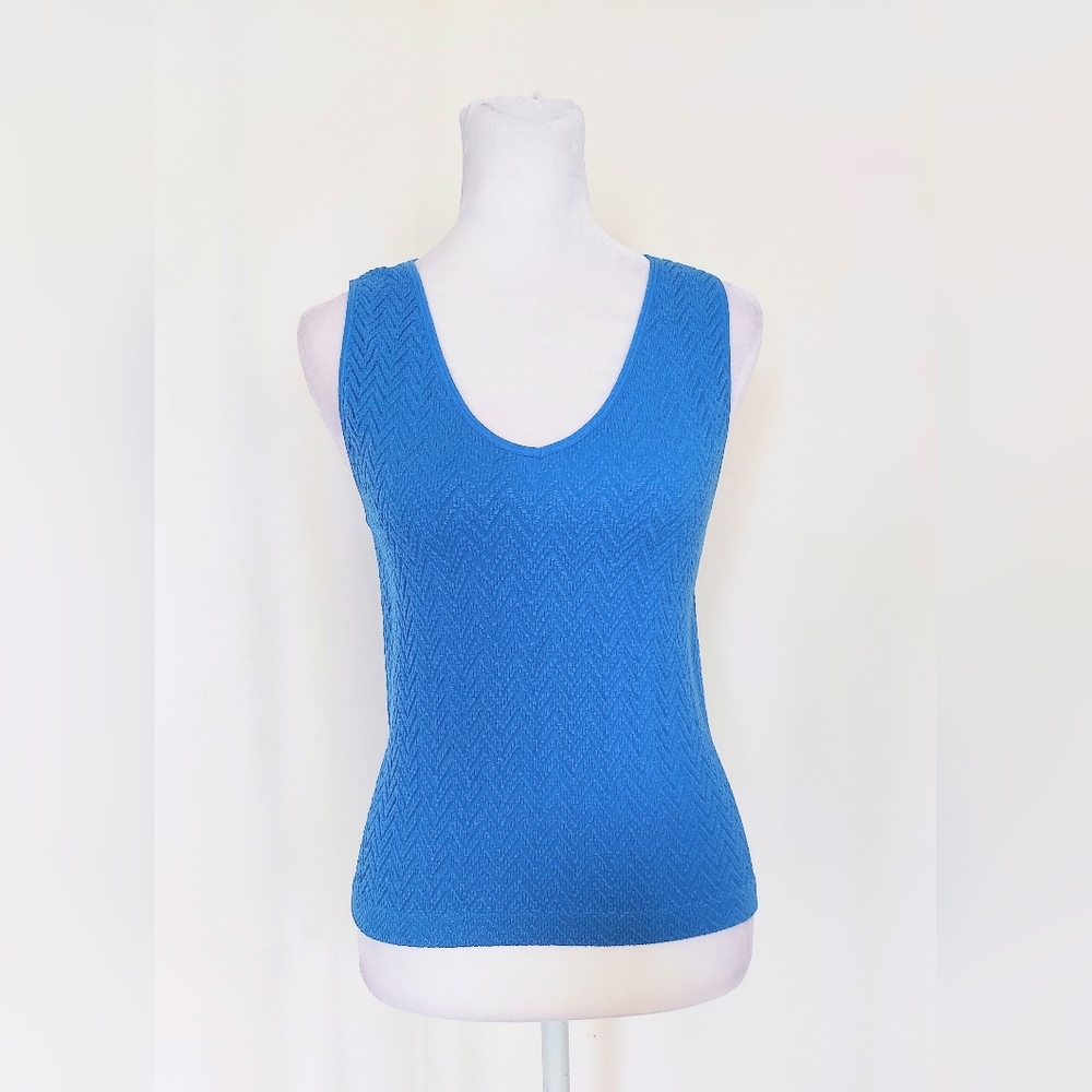 Roselyn Sanchez Seamless V Neck Chevron Tank Top Blue Size M/L